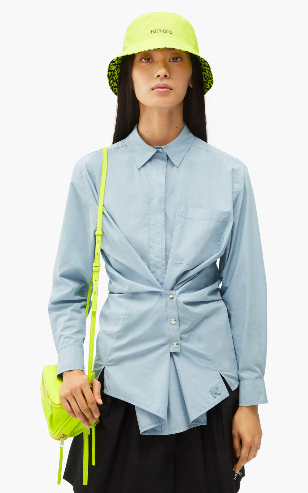 Kenzo Long knotted Shirt Grey For Womens 2609HMGVO